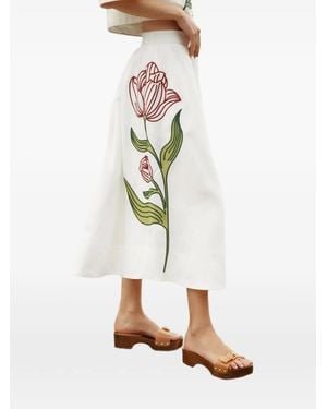 FARM Rio Floral Embroidered Skirt - Grey