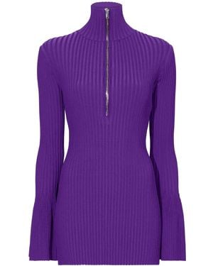 Proenza Schouler Zipped Rib-Knit Sweater - Purple