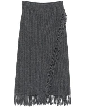 Jonathan Simkhai Casey Fringe-Trim Ribbed Midi Skirt - Grey