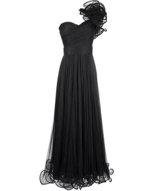 Ana Radu Floral-Appliqué Pleated Gown - Black