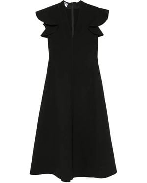Moschino Vestido Midi De Mangas Con Volantes Y Cuello En V - Negro
