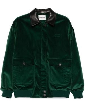 Miu Miu Jacke mit Lederkragen - Grün