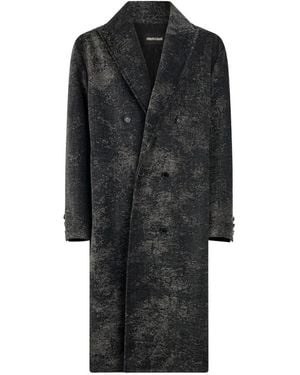 Roberto Cavalli Double-Breasted Distressed-Effect Coat - Black