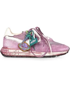 Autry Reelwind Distressed-Finish Lace-Up Sneakers - Pink