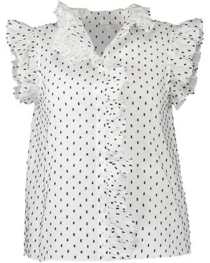 CHRISTY LYNN Marfa Ruffled Polka-Dot Blouse - White
