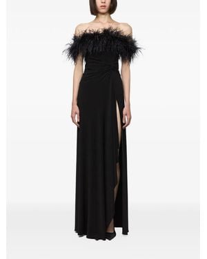 Atu Body Couture Feather-Trim Cold-Shoulder Maxi Dress - Black