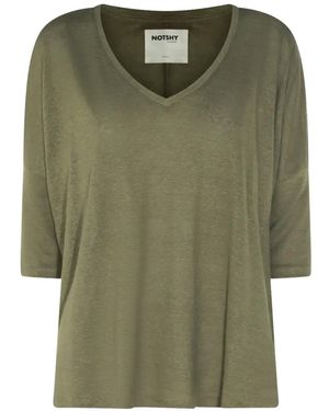 Not Shy V-Neck Linen T-Shirt - Green