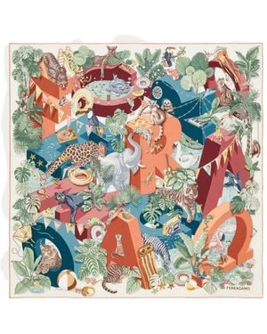 Ferragamo Seidenschal Mit Jungle Party-Print - Natur
