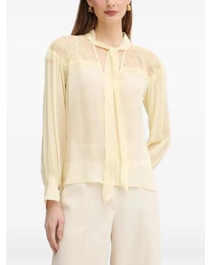 Patrizia Pepe Lace Tie-Neck Blouse - Natural