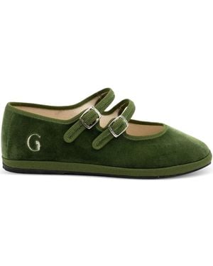 Gondolina Sofia Mary Jane Double-Lace Ballet Flats - Green