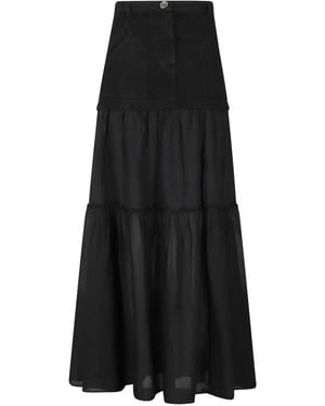 Pinko Denim-Panel Tiered Maxi Skirt - Black