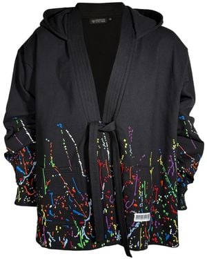 Mostly Heard Rarely Seen Paint-Embroidered Kimono Hoodie - Black
