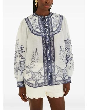 FARM Rio Seaside Print Blouse Coast Scarf Off - Blue