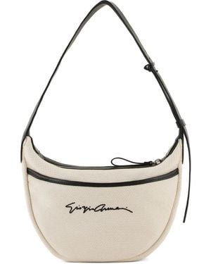 Giorgio Armani Logo-Embroidered Zip Shoulder Bag - White