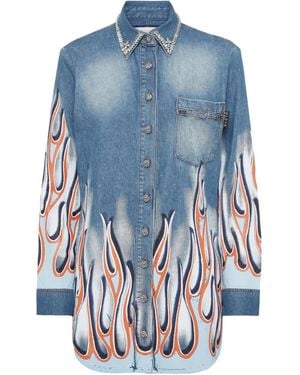 Philipp Plein Flame Racing Denim Shirt - Blue