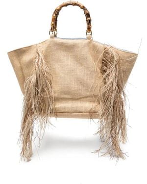 La Milanesa Large Sharon Fringe-Detail Bamboo-Handle Tote Bag - Metallic