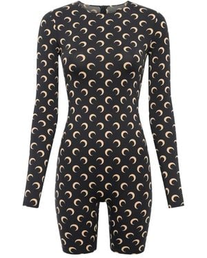 Marine Serre Crescent-print Long-sleeve Jumpsuit - ブラック