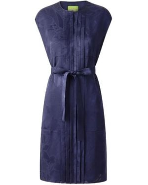 Shanghai Tang Tang Jacquard Pleated Silk Midi Dress - Blue