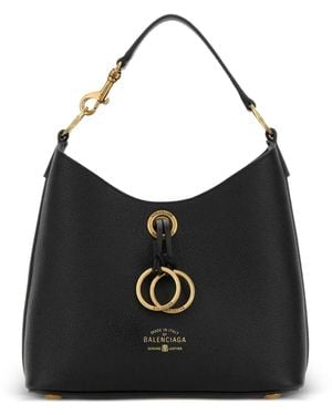 Balenciaga Small Carrie Hobo Leather Tote Bag - Black