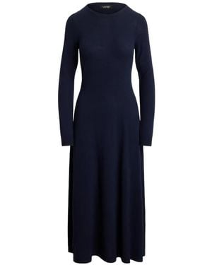 Ralph Lauren Crew-Neck Long-Sleeve Midi Dress - Blue