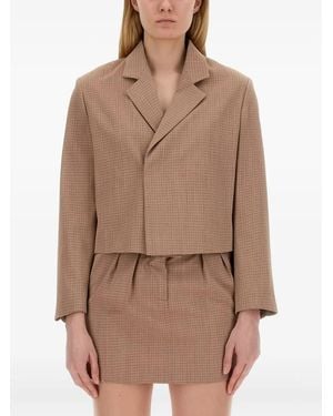 Alysi Checked Cropped Jacket - Brown