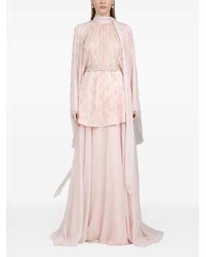 Dina Melwani Beaded-Embellishment Maxi Dress - Pink