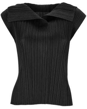Pleats Please Issey Miyake Camiseta Con Cuello Italiano Y Pliegues - Negro