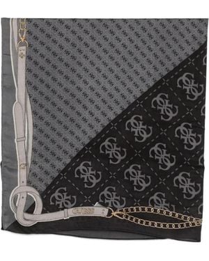 Guess Logo-Print Belt-Print Scarf - Gray