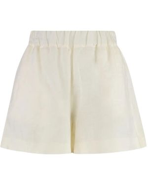 120% Lino Elasticated-Waist Shorts - White