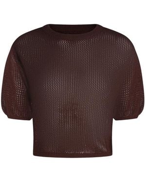 Antonelli Pointelle-Knit Top - Brown