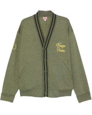 KENZO Paris Chainstitch-Embroidered V-Neck Cardigan - Green