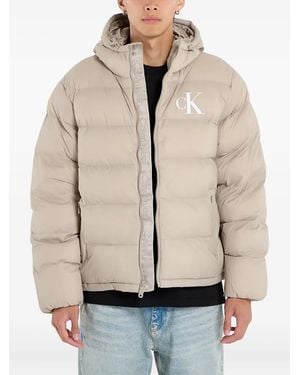 Calvin Klein Monogram-Logo Hooded Puffer Jacket - Natural