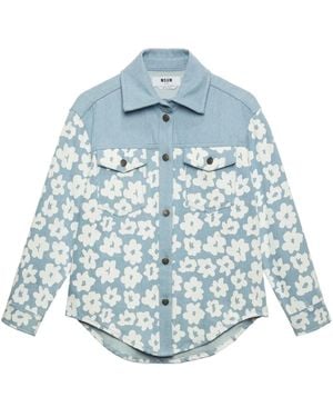 MSGM Hemd Mit Blumen-Print - Blau