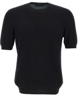 Gran Sasso Chevron-Knit Short-Sleeve Top - Black