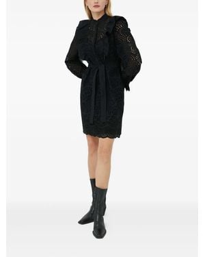 Bruuns Bazaar Eyelet-Embroidery Ruffle Mini Day Dress - Black
