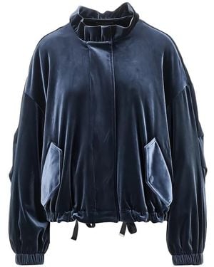Emporio Armani Velvet-Effect Funnel-Neck Jacket - Blue