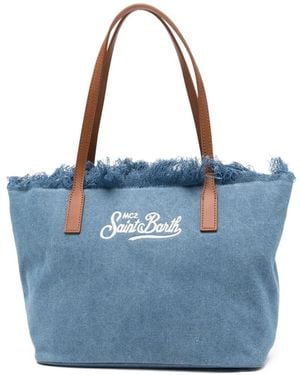 MC2 Saint Barth Medium City Canvas Shopper Bag With Fringes - Blue