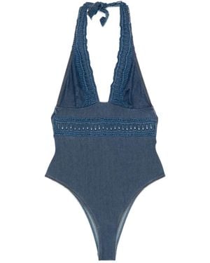 Ermanno Scervino クロシェレース ワンピース水着 - ブルー