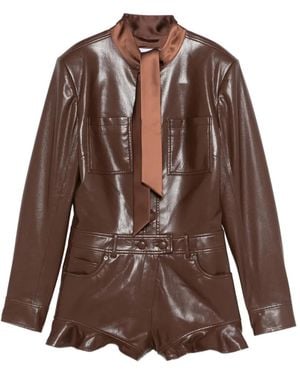 Self-Portrait Ruffle Tie Playsuit - Brown