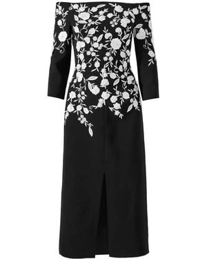Carolina Herrera Floral-Embroidered Midi Dress - Black