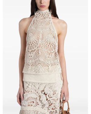 Siedres Crochet-Knit Halterneck Top - Natural