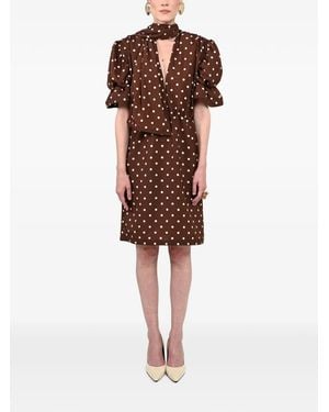ROWEN ROSE Polka-Dot Puffed-Sleeve Dress - Brown