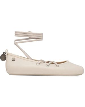 Melissa Lace-Up Ankle-Strap Ballet Flats - White