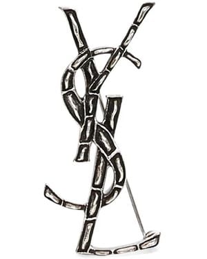 Saint Laurent Broche Cassandre Con Efecto De Cocodrilo - Blanco