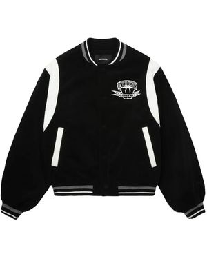 we11done Varsity-Style Teddy Bear Bomber Jacket - Black