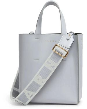 Marni Logo-Strap Leather Tote Bag - Grey