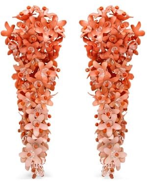 Oscar de la Renta Cascading-Florals Clip-On Earrings - Orange