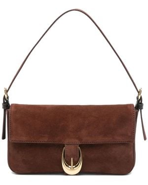 STAUD Harlow Buckled Suede Shoulder Bag - Brown