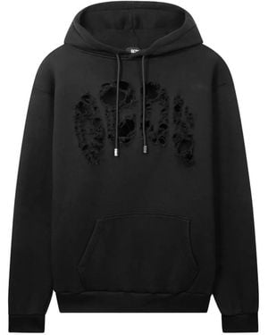 Gcds Felpa Con Cappuccio Effetto Vissuto E Taglio Laser - Nero