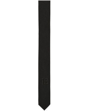 Balmain Slim Logo-Embroidered Wool Tie - Black